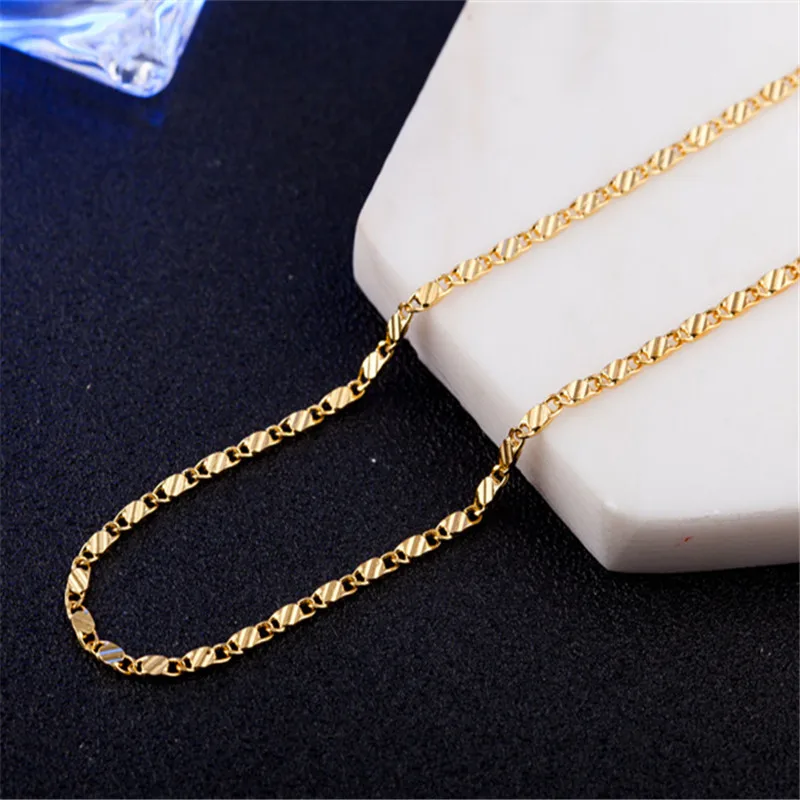 40-75cm 18k Gold Color Charm 2mm Flat Chain Necklaces For Women Men Luxury Fashion Party Wedding Jewelry image 3