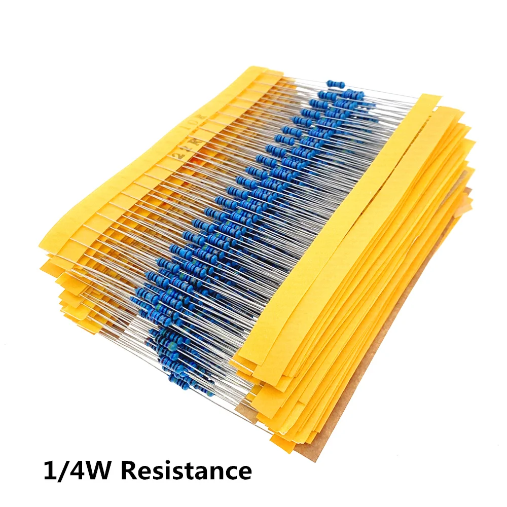 300-600pcs/set 30 Kinds 1/4W Resistance 1% Metal Film Resistor Pack Assorted Kit 1K 10K 100K 220ohm 1M Resistors 300pcs/set