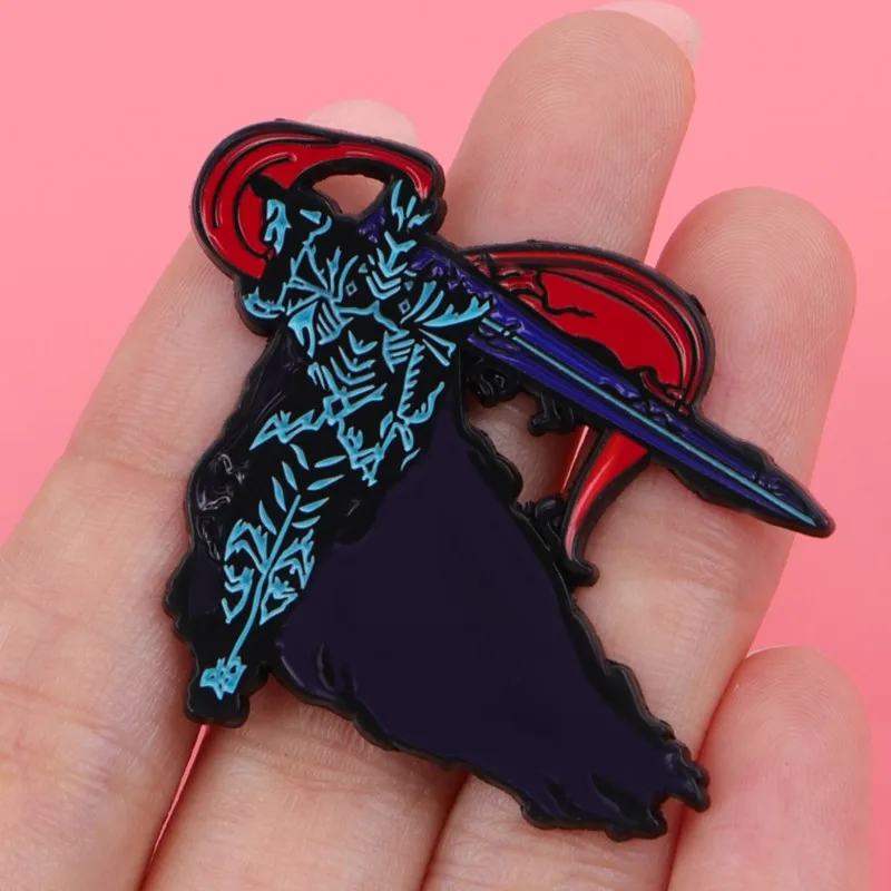 Dark Tone Shadow Monster Sword Q Cartoon Boy Enamel Pins Cool Figure Lapel Brooch Backpack Clothing Daily Outfit Badges view 2