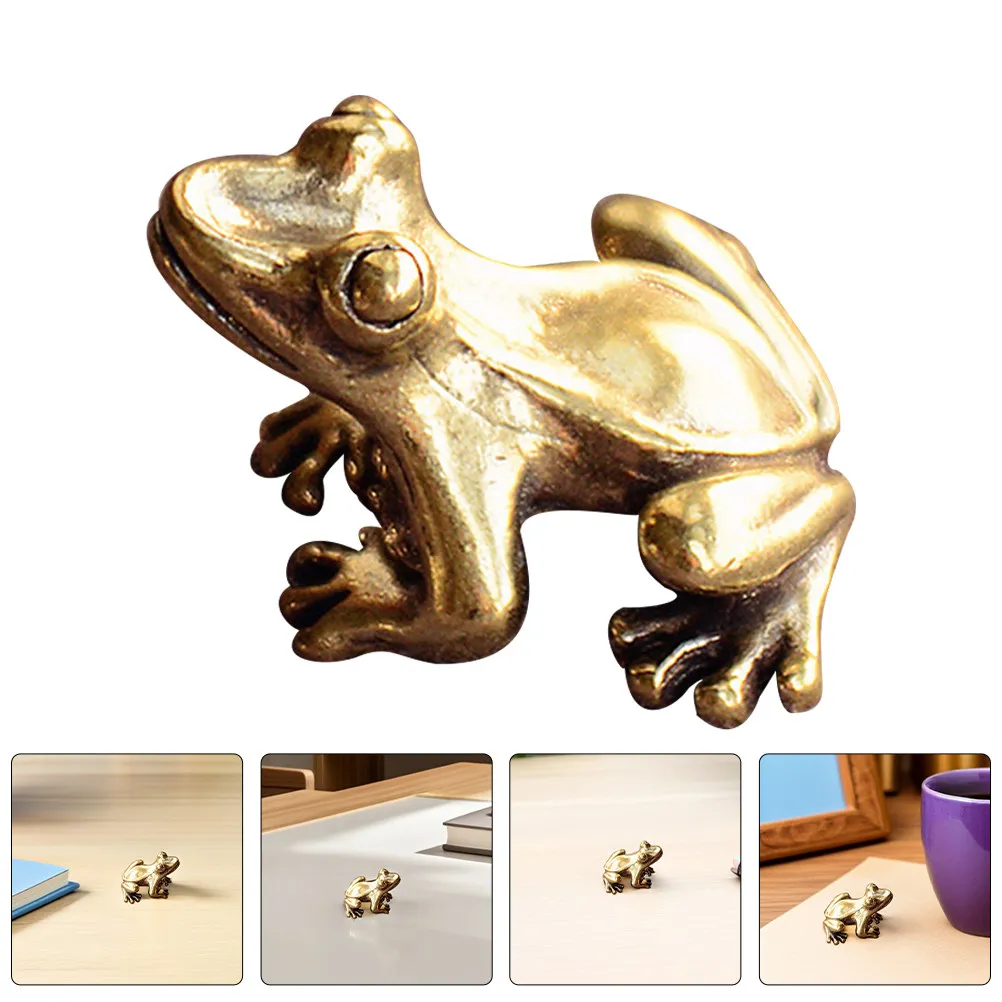 6Pcs Brass Frog Tea Pets Detailed Solid Brass Animals for Tabletop Office Home Desk Decor Realistic Frog Statues Garden