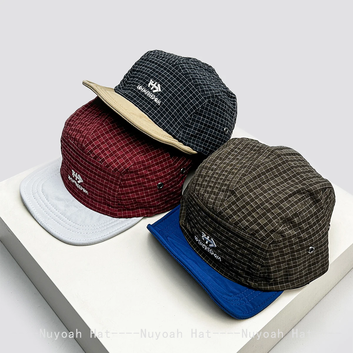 

New Men Women Quick-dry Embroidered Letters Baseball Hats Plaid Sunshade Color Block Versatile Peaked Caps Outdoor Fashion ins