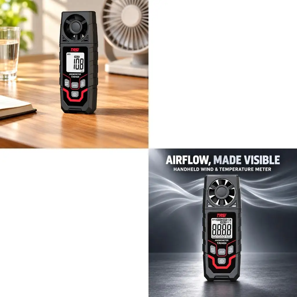 Wind and Temperature Meter with Data Hold, Integrated Top Impeller, ABS Housing, Five Readout Choices, and Configurable Auto-Off