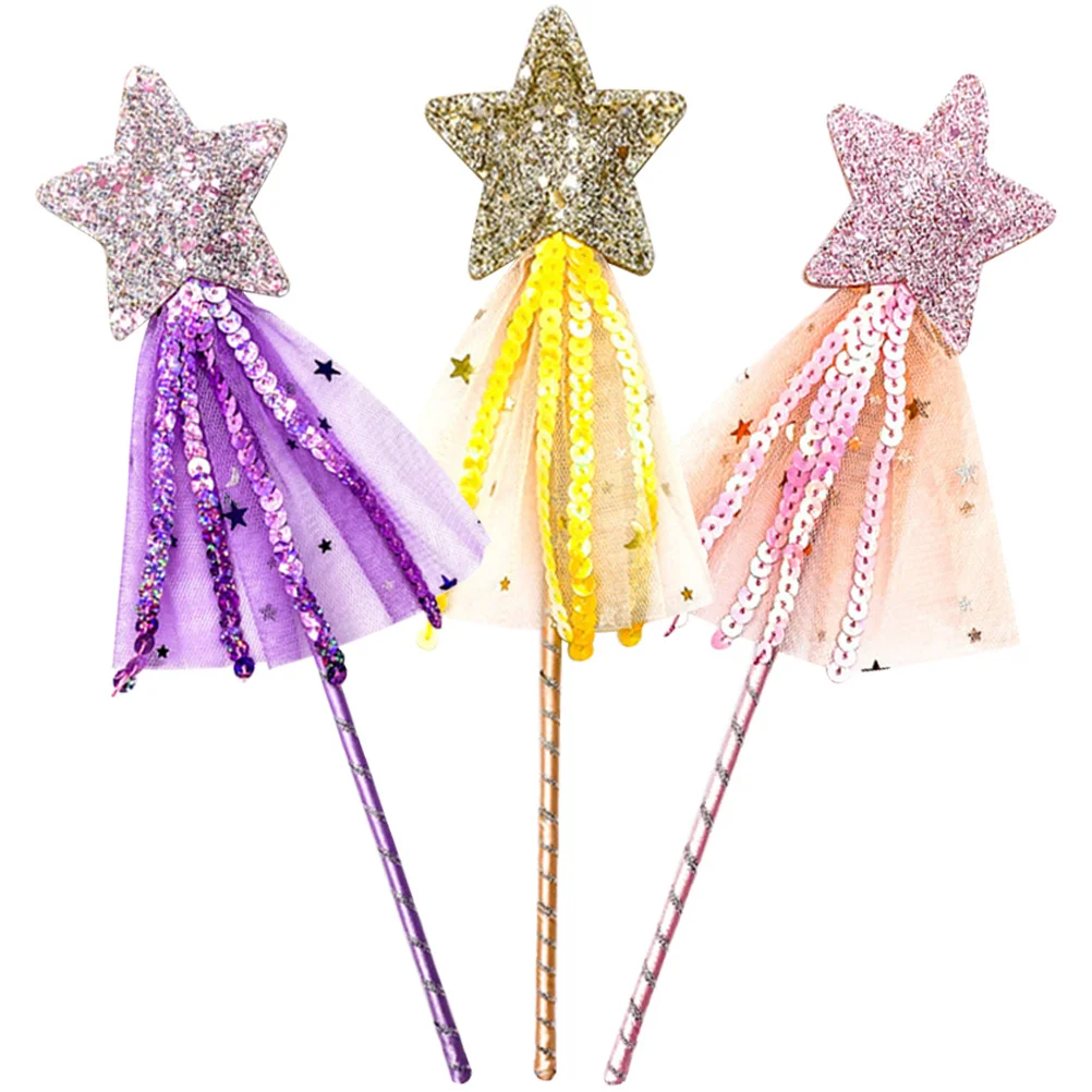 Bâtons de fée à paillettes, 3 pièces, exquis, portable, fête pour enfants, Cosplay, en forme d'étoile, accessoires décoratifs pour spectacle sur scène, Photo