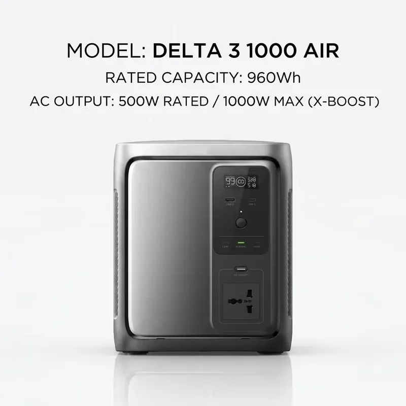 for DELTA 3 1000 Air Portable Power Station with Solar Panels Pure Sine Wave Inverter MPPT Surge Protector 1000W for Car CN