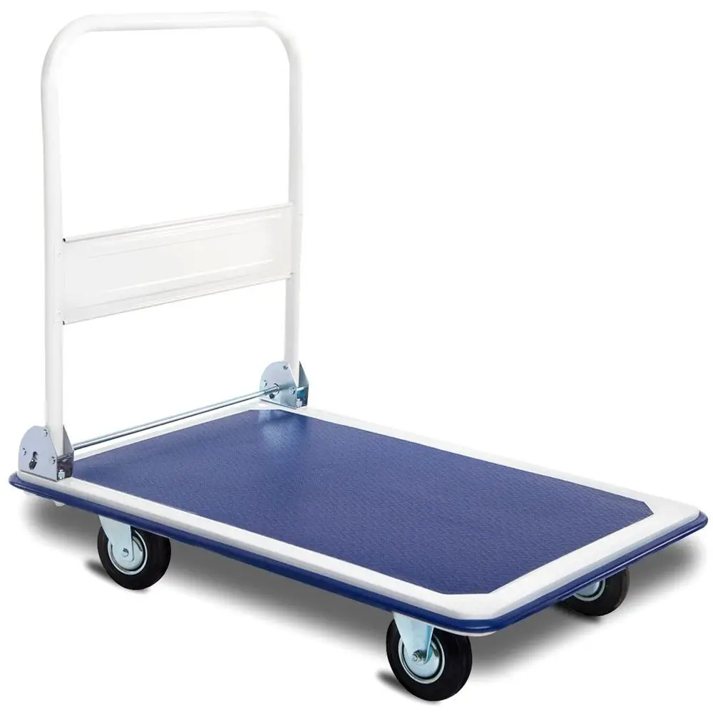 660lbs Heavy-duty Platform Cart Dolly Folding Hand Truck with 4 Wheels Moving Warehouse Supplies Blue 35.5