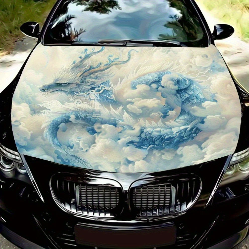 

Blue Dragon On The Cloud Car Vinyl Wrap - Stunning Engine Hood Decal, Splash-Resistant PVC, Easy Removal,Waterproof And Scratch-