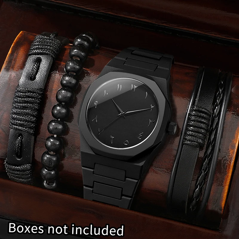 Fashionable 4Pcs Quartz Watch Set, Versatile Everyday Accessory Gift for Him