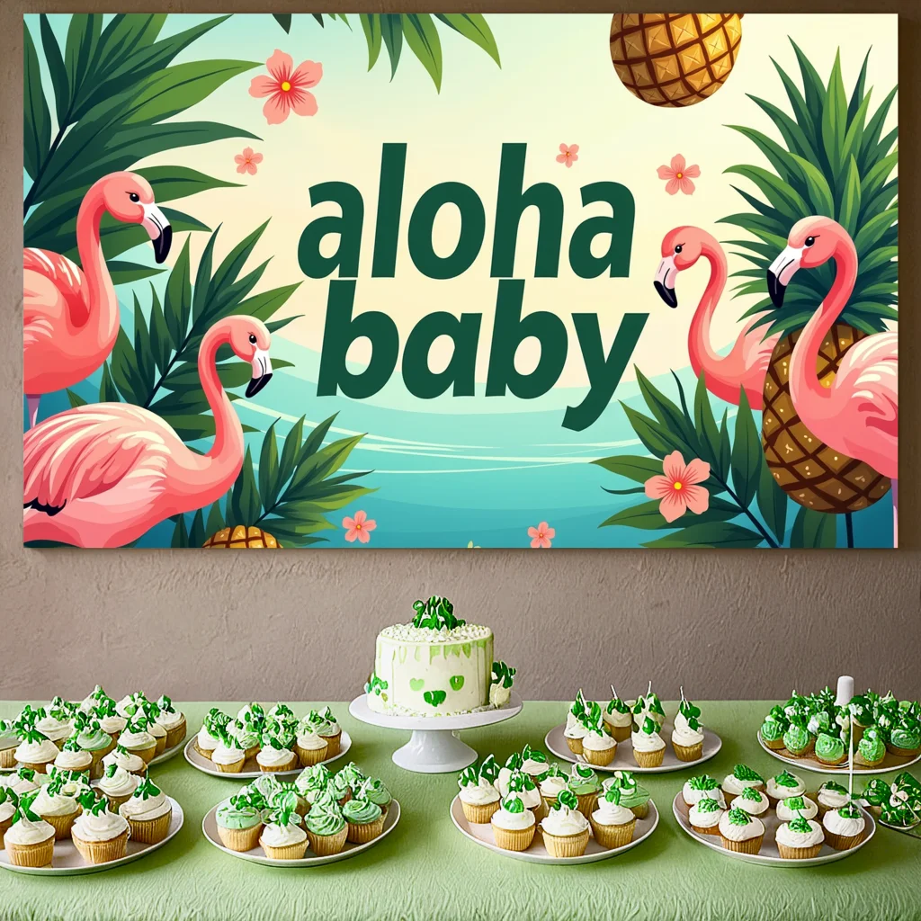 Tropical Beach Event Backdrop Festive Flamingo Hanging Flamingo Banner Fun Photo Booth Background for Picnic