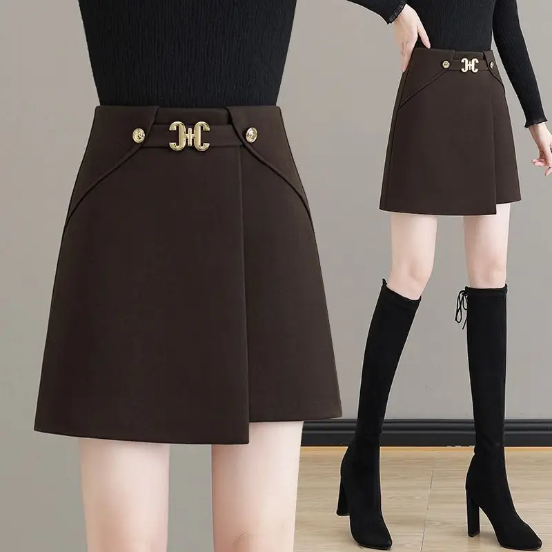 تنورة هاراجوكو عالية الخصر متينة تناسب الجميع على شكل حرف a لربيع وخريف تنانير مكتب بسيطة غير منتظمة ملابس نسائية أنيقة #1