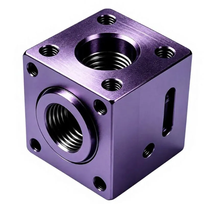 Custom Precision CNC Machined Aluminum Manifold Block Anodized Purple Metal Block for Industrial Equipment