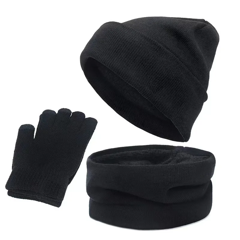 3pcs Winter warm Women Thick Knitted Beanie Hat,Scarf Gloves Set,Outdoor Cycling Warm 3 Pieces,Unisex Solid Color Autumn Outfits