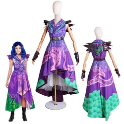 New Women Dress Descendants 3 Mal Cosplay Costume Halloween Long Purple Dress Women Christmas Party Dress High Quality