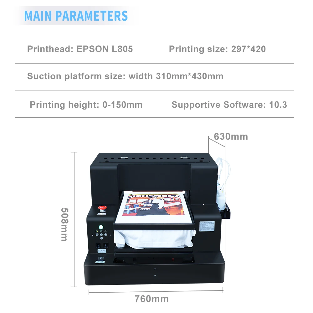 DTG Printer A3 L805 DTG Flatbed Printer Direct Print to Clothes A3 DTF T-shirt Printing Machine A3 DTG Direct to Garment Printer