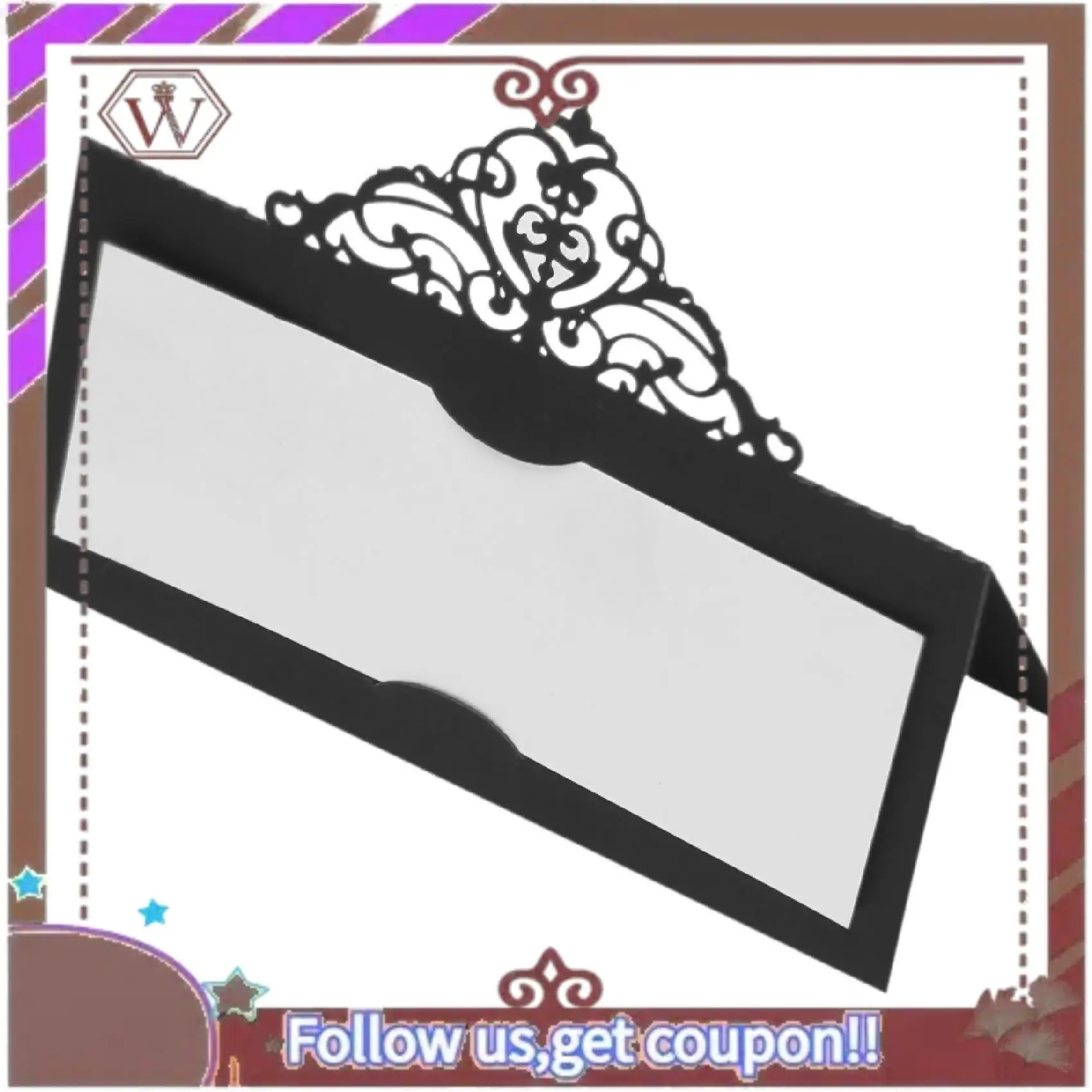 ABBG-100 قطعة بطاقات مكان الطاولة مع إدراج أبيض بطاقات خيمة التاج بطاقات الاسم لولائم الزفاف بوفيه الزفاف الأسود