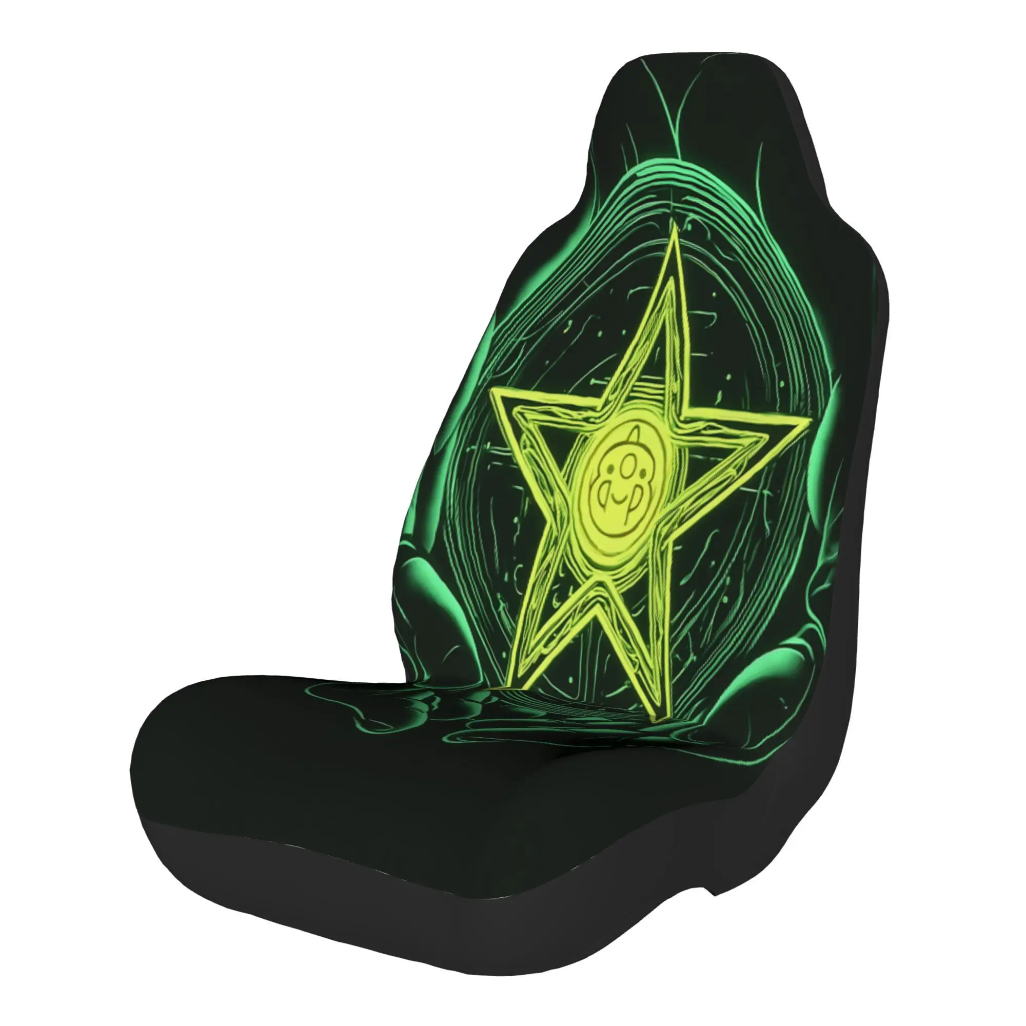 2pcs Mystic Green Star With Alien Symbol In Hands, Glowing Occult ArtworkCar Seat Covers, Suitable For All Vehicles, Christmas G