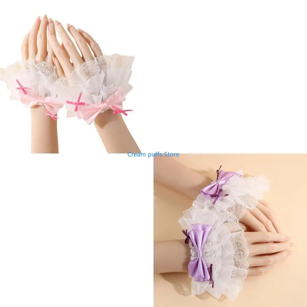 50LE 1 Pair Anime Themed Lace Sleeves with Bows Detail Detachable Sleeve Breathable Polyester Design for Anime Fashion