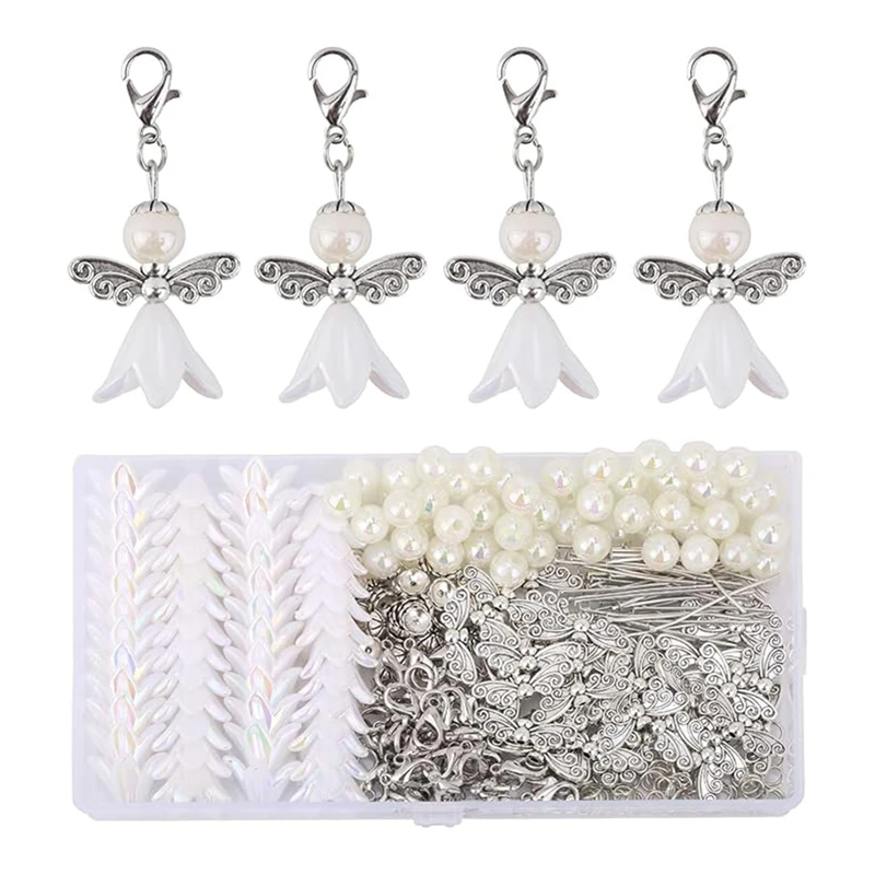 Hot 50Sets DIY Guardian Angel Pendant Kit, Make Your Own Pearl Angel Pendant, Key Ring, Pendant For DIY Wedding Crafts