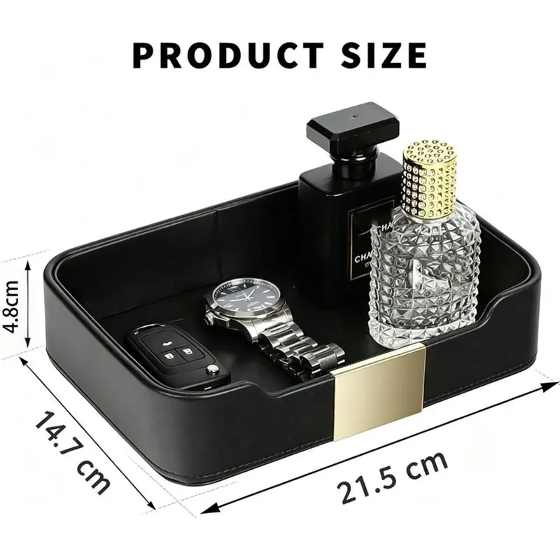 PHFU-PU Leather Key Box, Key Tray, Entryway Storage Tray-Perfect For Storing Jewelry, Watches, And Wallets Black