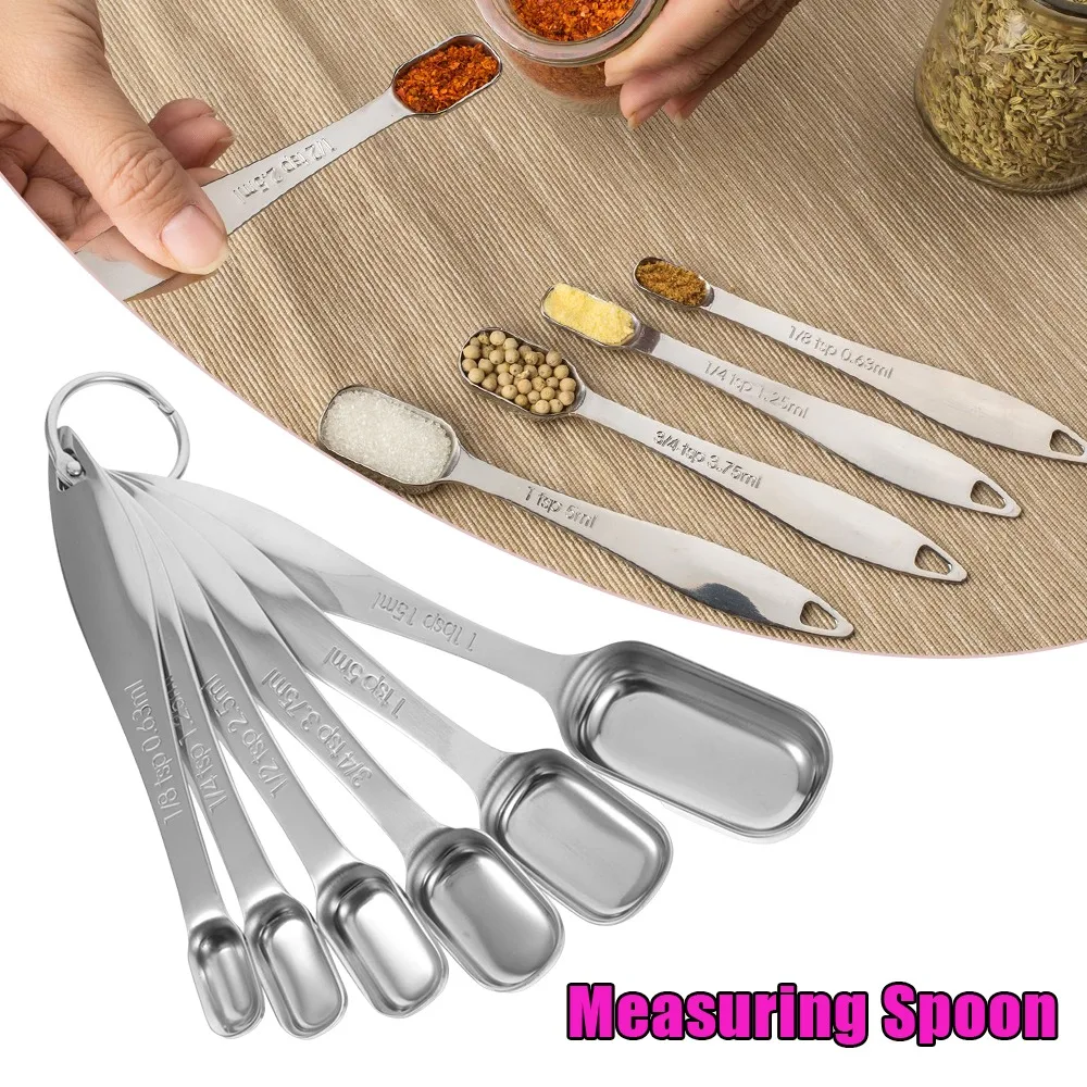 6-teiliges Messlöffel-Set aus Edelstahl, abgestufte Schaufel, metrische Skala, Backutensilien, Kochen, Gewürze, Kaffee-Werkzeuge