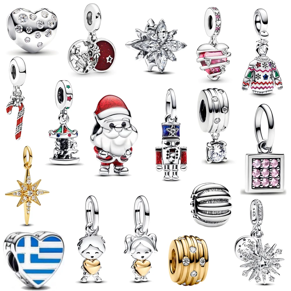 2025 New Sparkling Santa Claus, Elk, Carousel Charm Pendant  Fit Original Pan Bracelet Necklace DIY Beads Woman Jewelry Making