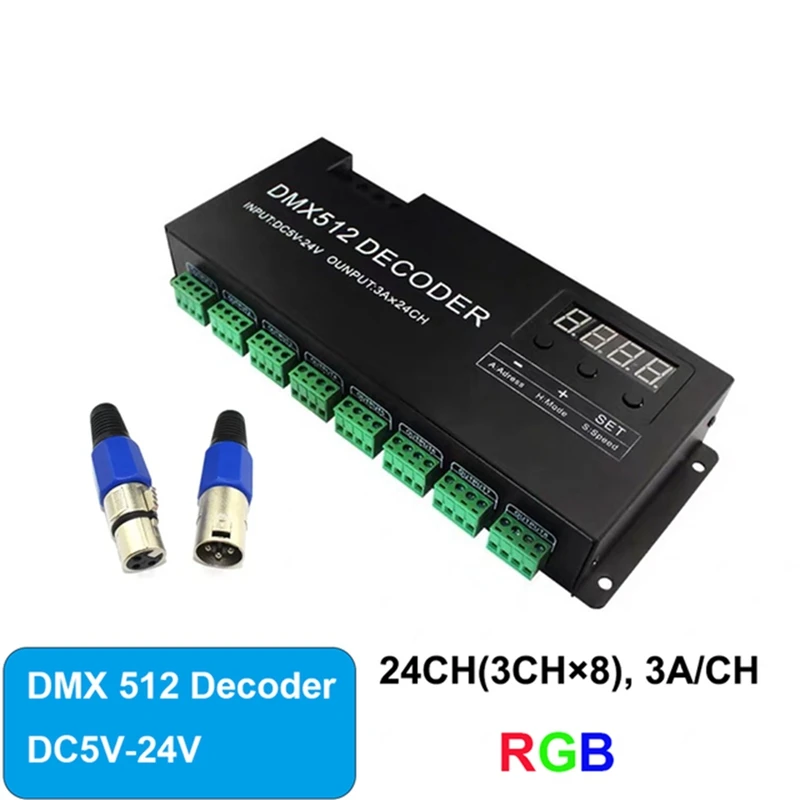 Digital 24CH RGB RGBW DMX512 Decoder, RGBW 512 Decoder 512 Controller for LED Strip (A)-ELEC