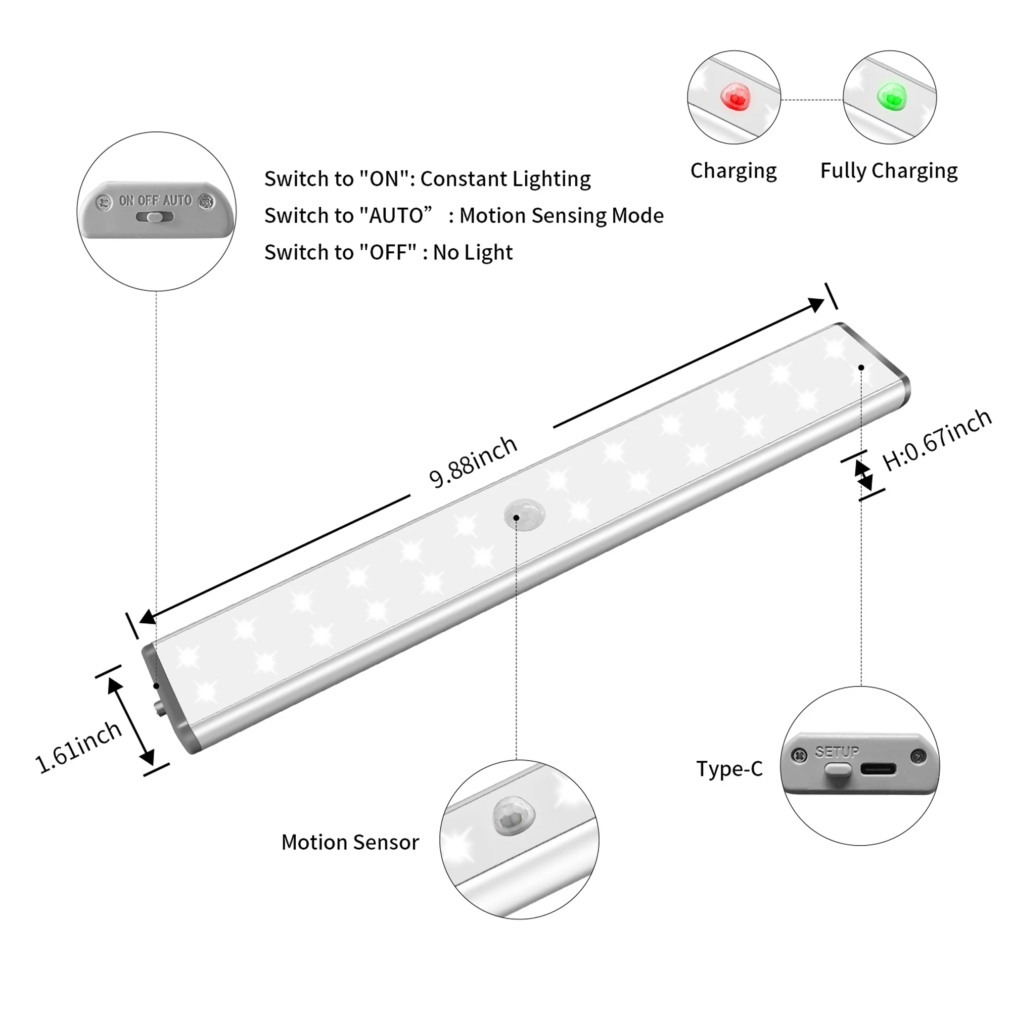 LEPOTEC 1pc 24LED RGB Wireless Rechargeable Motion Sensor Cabinet Lights,Lights for Kicthen,Bedroom,Hotel,Bar,Game room