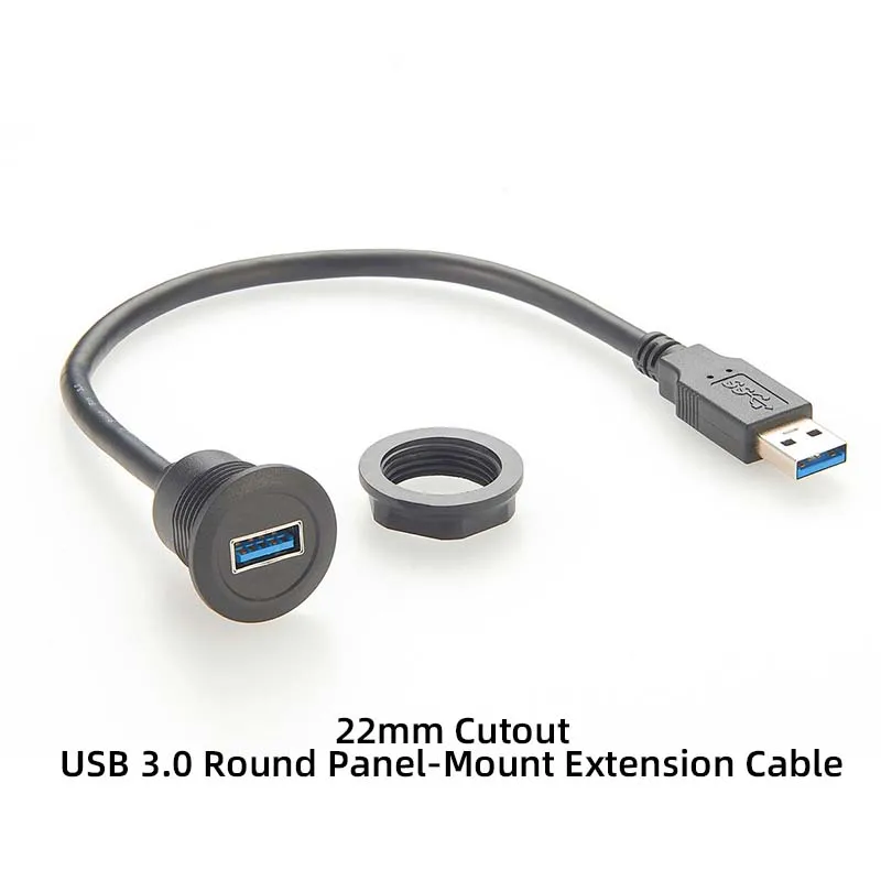 USB 3.0 Circular Panel-Mount Extension Cable (22mm Cutout)