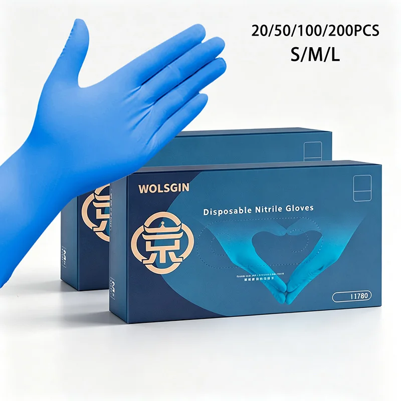 100 Blue Nitrile Gloves, Disposable Waterproof Blue Gloves, Pure Nitrile, Food Grade, Suitable for Cooking and House Cleaning