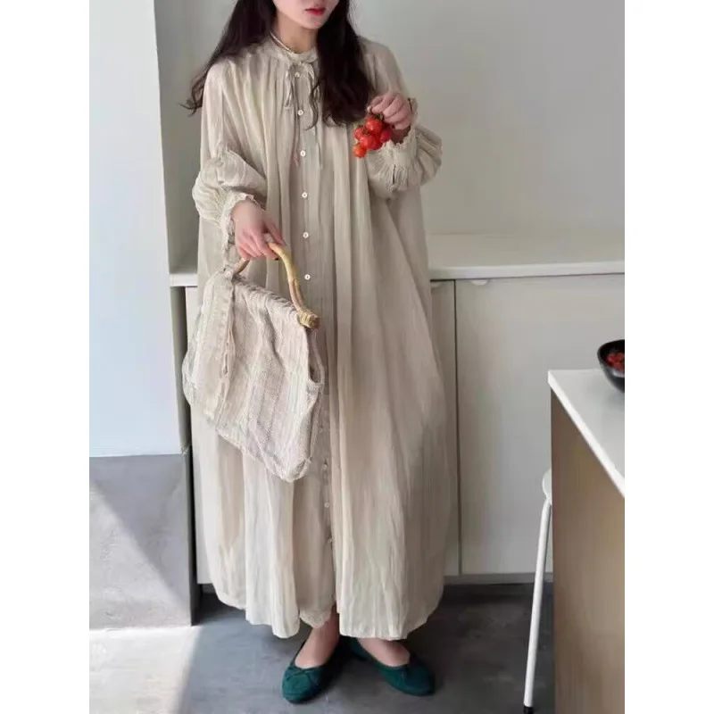 

National style new Chinese style thin loose lazy style cotton and linen dress