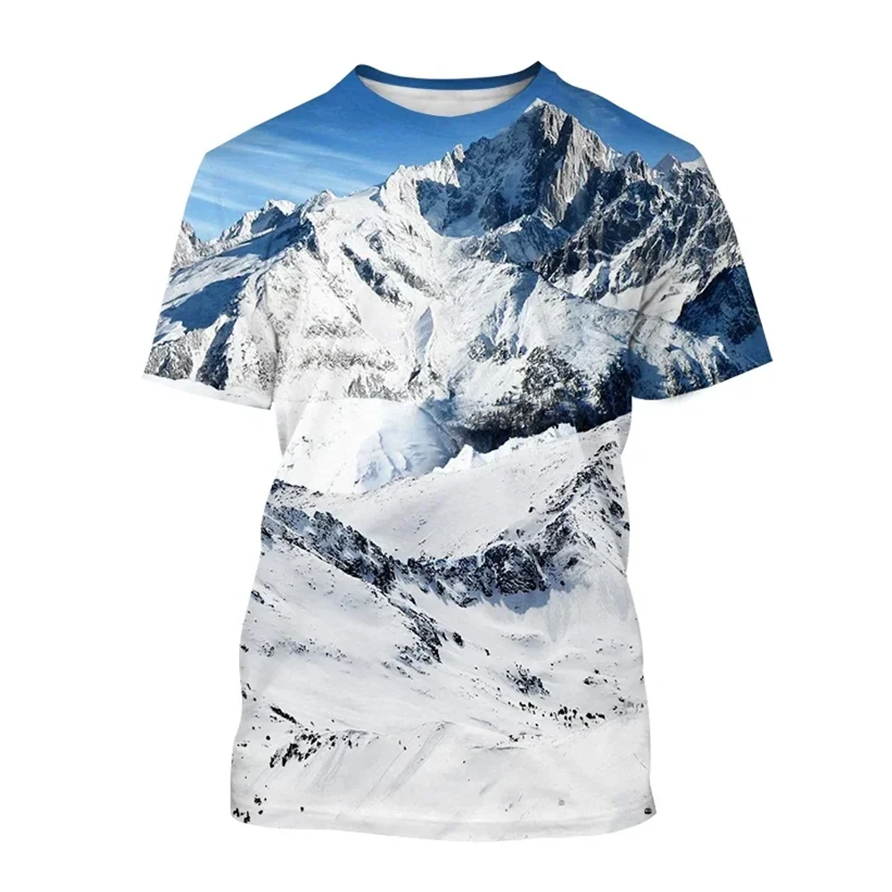 Landscape Graphic T-shirt Snow Mountain 3D Printed Loose Leisure Men's Tops Fashion Harajuku Unisex O-Neck Short Sleeve Clothing