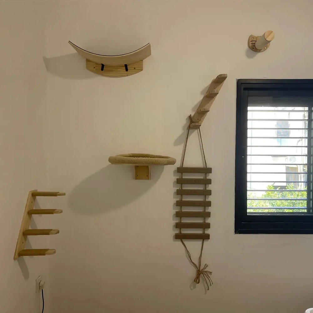 Wall-mounted Cat Climbing Wall Set Cat Tree Tower Hanging Bed Sisal Cat Scratching Post Climbing Ladder  Cat Activity Furniture