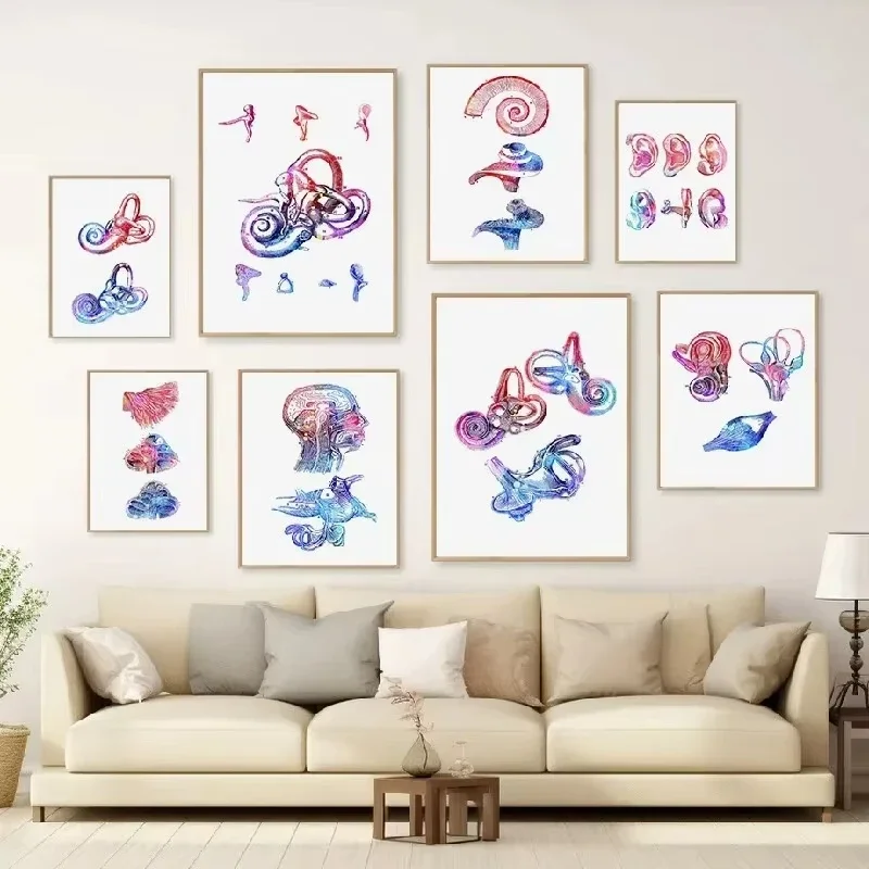 Arte de Audiología, Anatomía del Oído, Cochlea, Impresiones de Arte Médico en Lienzo, Póster del Sistema Auditivo, Cuadros para Consultorio Médico