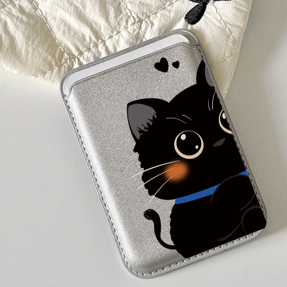Elegante Katzen-Paar-Leder-Kartenhalter-Handyhülle für Magnetische Hüllen, Geeignet für alle iPhone Magsafe Karten-Handy-Rückseiten-Taschen – Detail 1