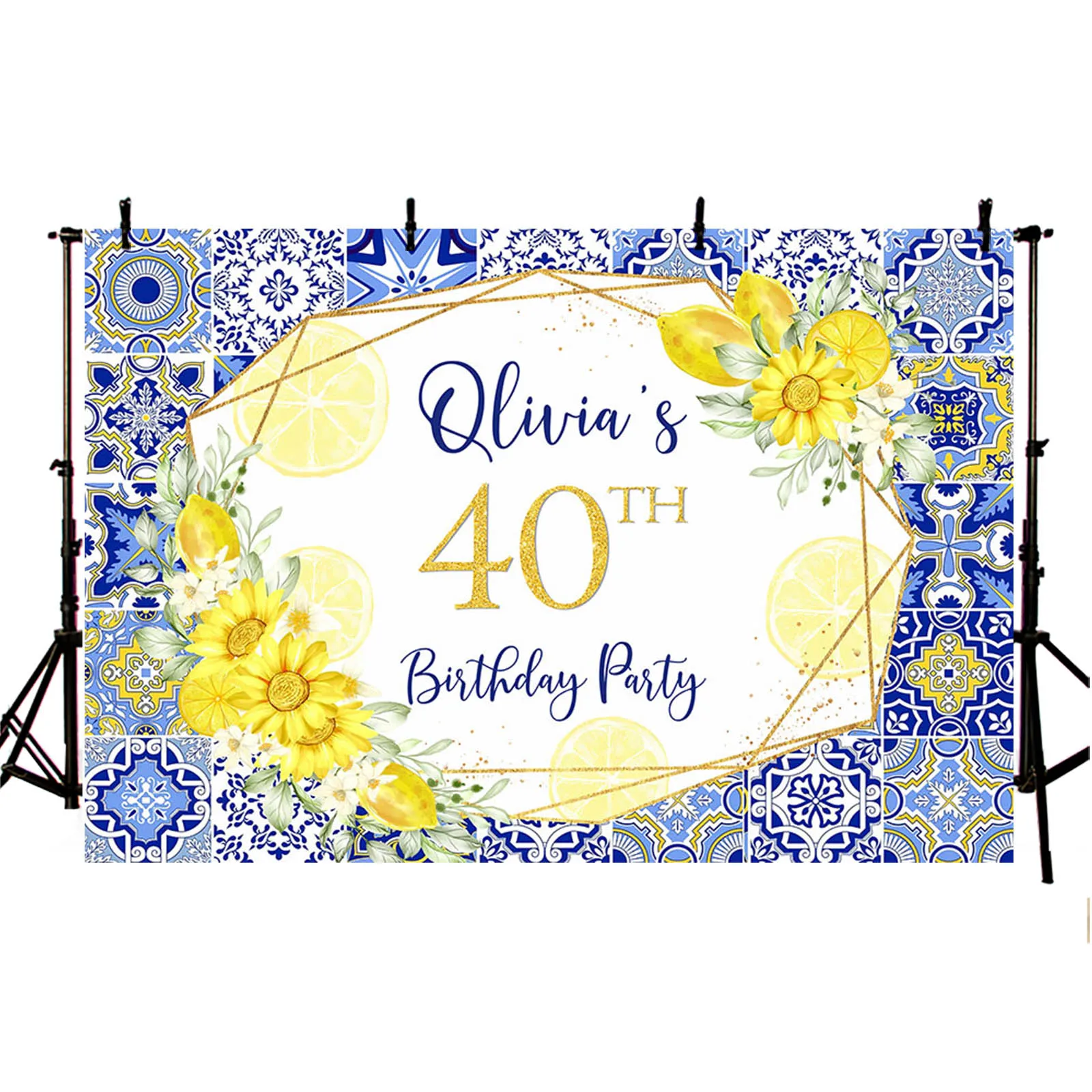 AIBIIN Lemon Oh Baby Shower Backdrop Blue Tile Birthday Party Decor Photography Background Newborn Cake Smash Banner Photozone