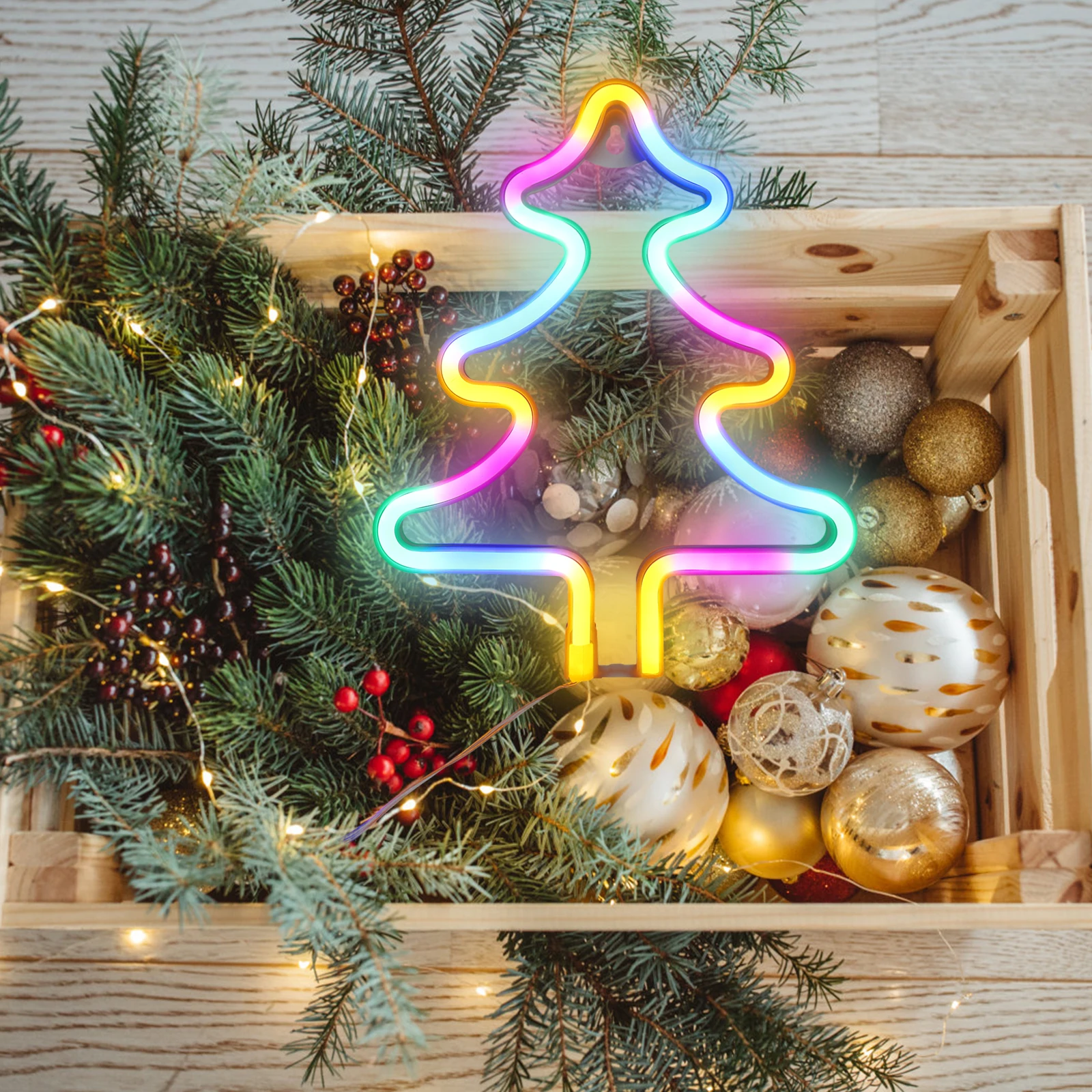 

Christmas Tree Shape Neon Lamp LED Christmas Decor PVC Material USB Powered Layout Prop