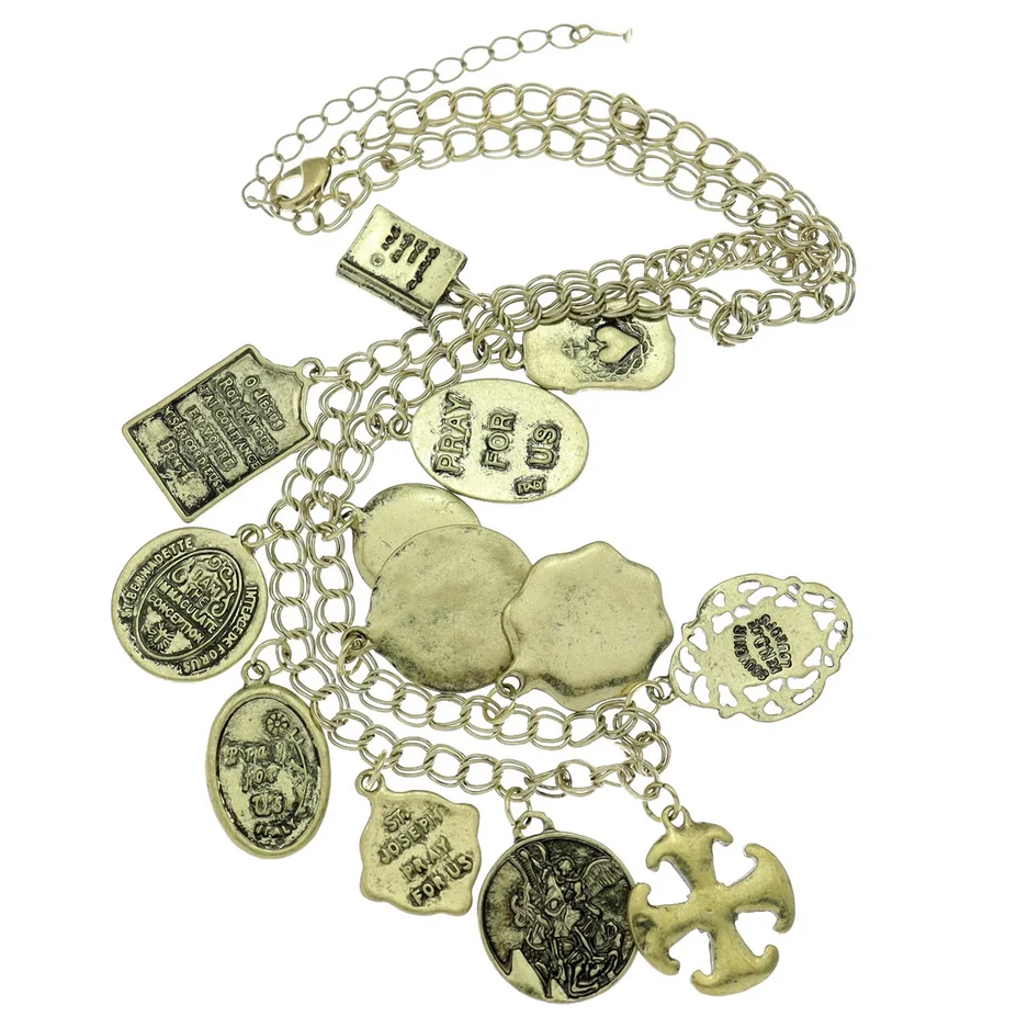 Vintage Saint Medals Church Bible St. Benedict Catholic Cross Religious Prayer Pendant Charms Necklace Fashion Woman Jewelry