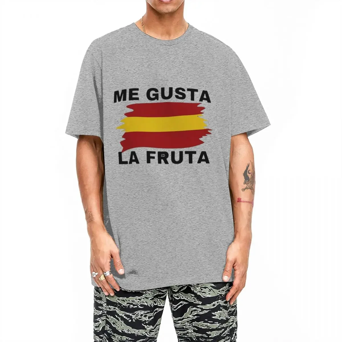 Print I Like Fruit Popular Phrase In Spain Me Gusta La Fruta T-Shirt Men's Cotton Short Sleeve Round Neck Summer Tops