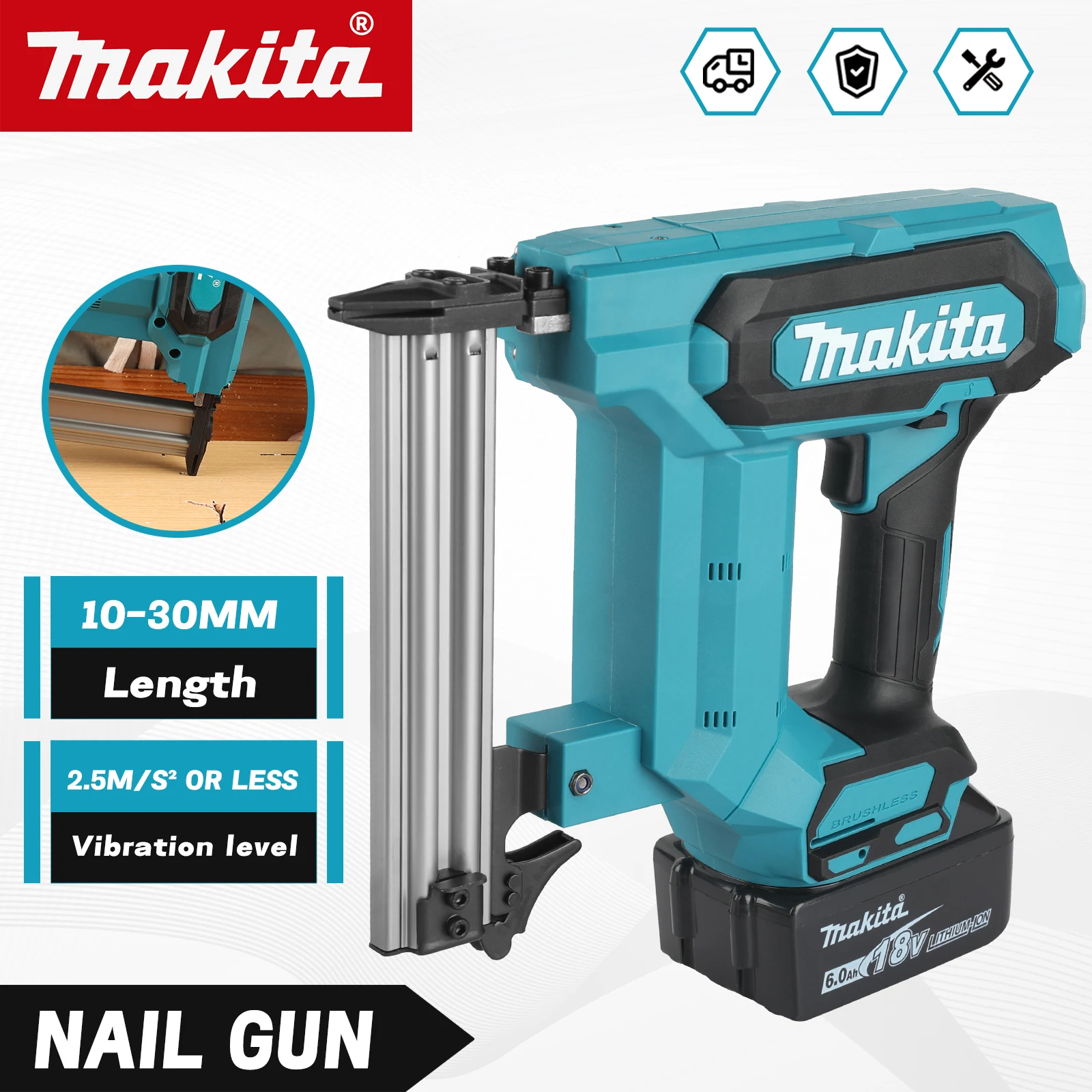 Makita F30 Brushless Nail Gun Cordless Electric Stapler 18V Ergonomic Grip Woodworking Tool Without Battery