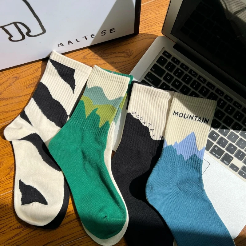 3Pairs Fashion A/B Style Women Sock Asymmetrical Street Hip Hop Skateboard Man Cotton Sock Breathable Harajuku Calcetines Hombre