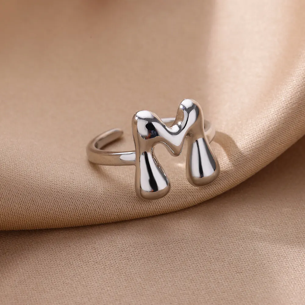 26 initials Rings for women Gold Color Stainless Steel Open Rings 2024 Trend Female Finger Waterproof Ring Jewelry Gift anillos