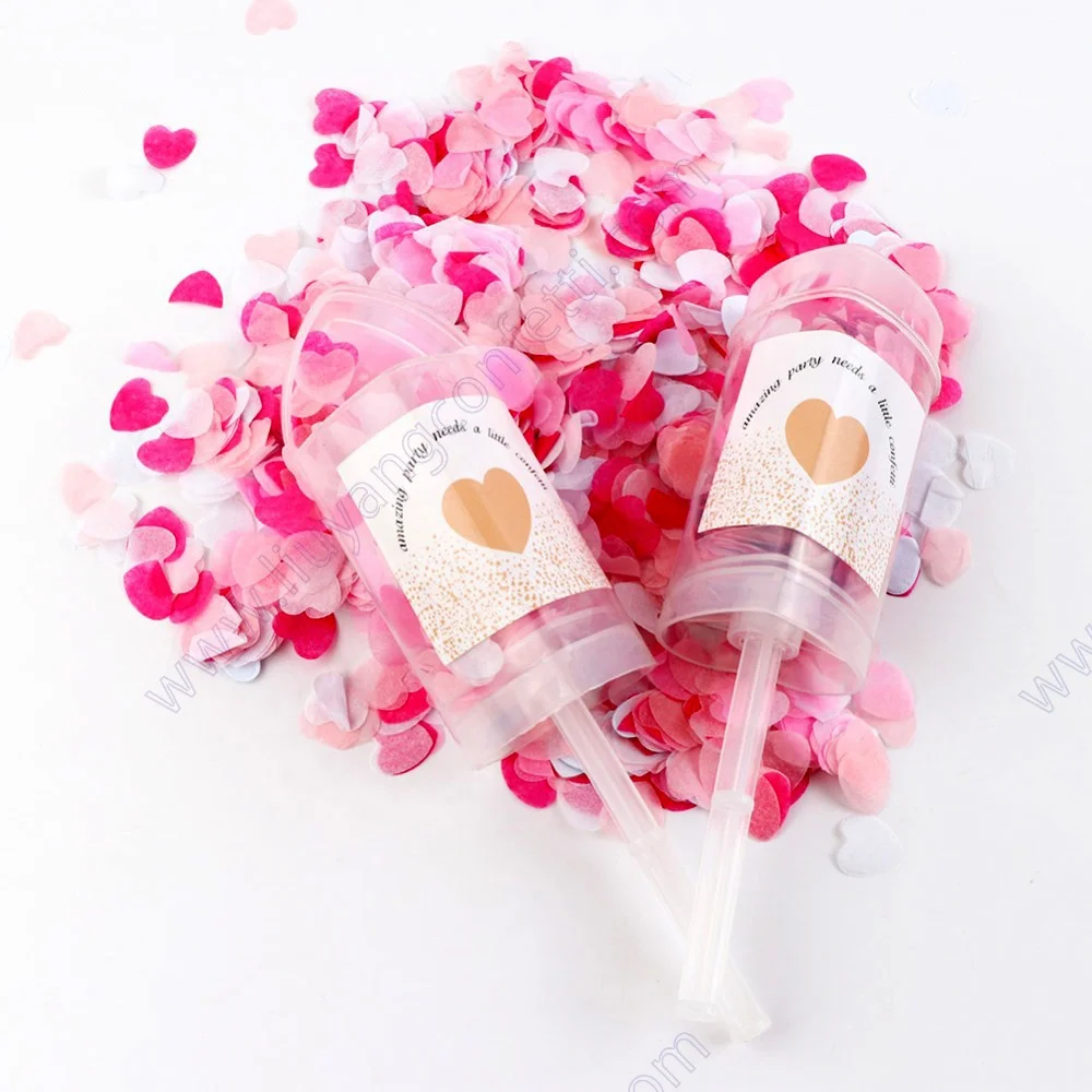 Canhão de confete em formato de coração para revelação de gênero, lançador de confete de papel com glitter para casamentos e eventos de celebração.