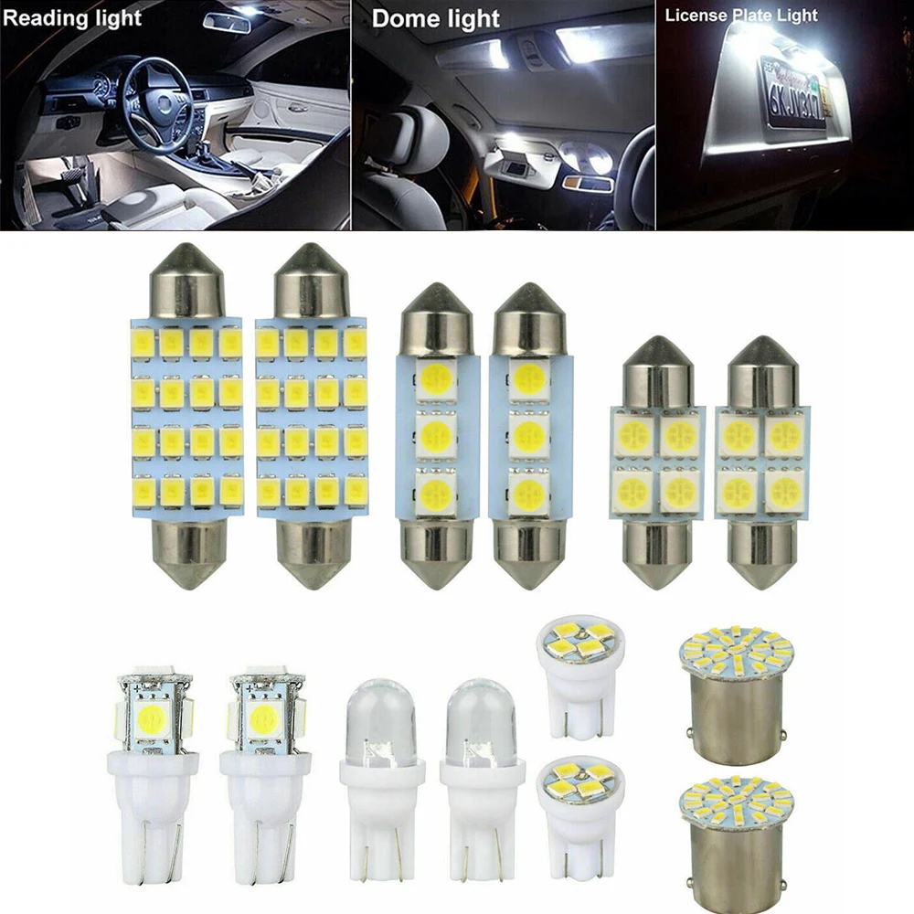 

14Pcs Car T10 White LED 5050 12V Car Interior Dome Light Bulb Trunk License Plate Lamps Kit For Bmw E60 E90 Golf 4 7 LED Lights