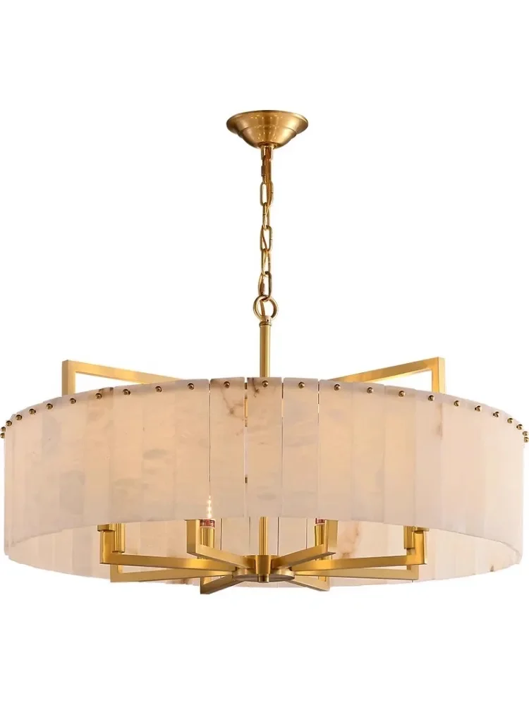 Light luxury Spanish natural marble pendant light Nordic living room bedroom lighting Full copper snowflake stone pendant light
