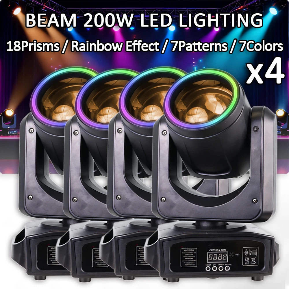 

4PCS/lot 200W LED Beam Moving Head Stage Lights DMX512 Controlled Sound Activated Play Disco DJ Light For Wedding Party Music