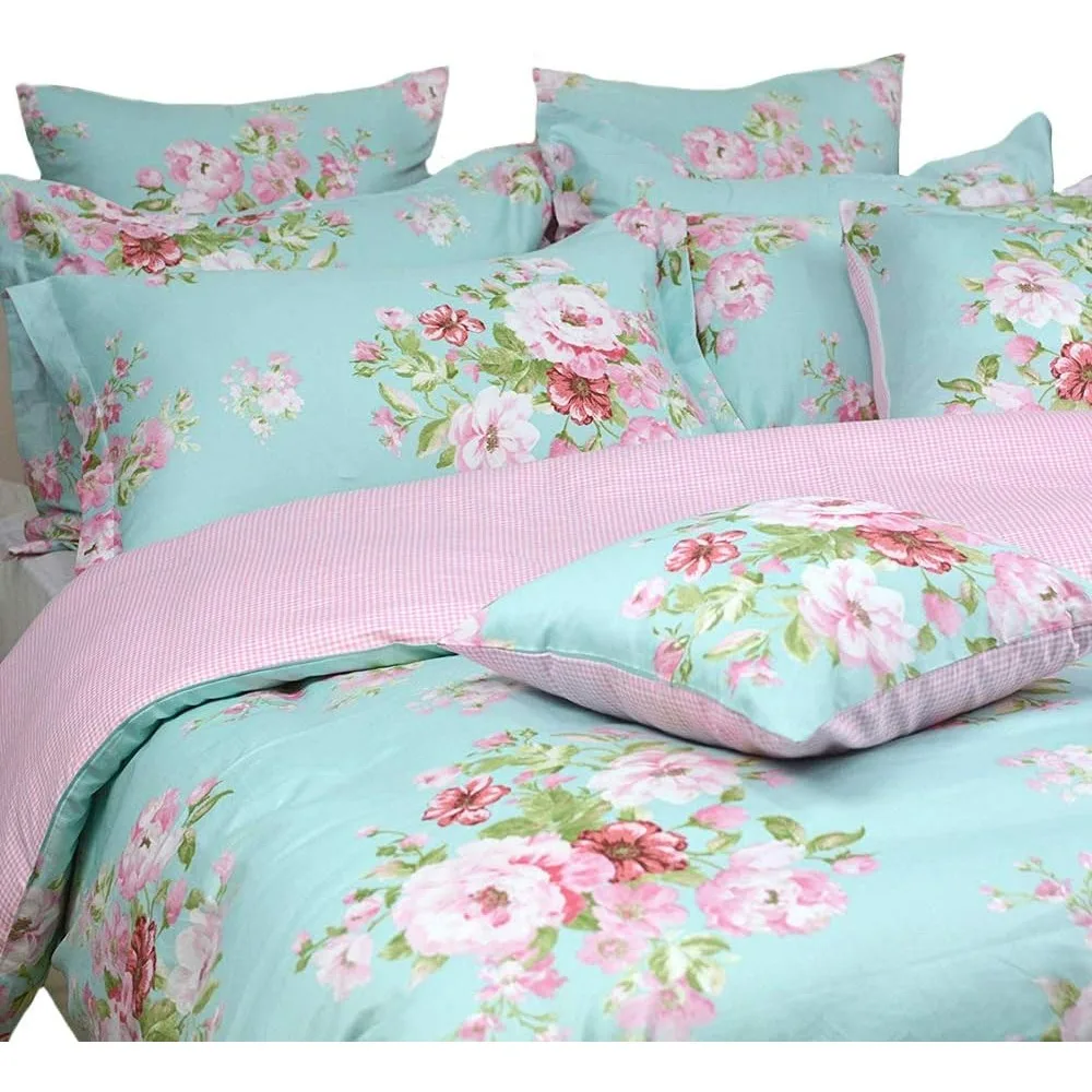 Outdated floral duvet cover, pink mesh cotton, 3-piece set with hidden zipper, 1 duvet cover and 2 pillowcases, extra large