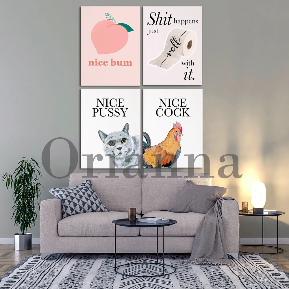 Nice Bum Cock Pussy Bun Roll Paper Funny Sign Wall Art Canvas Prints Posters Modern Living Room Bathroom Toilet Decor Painting