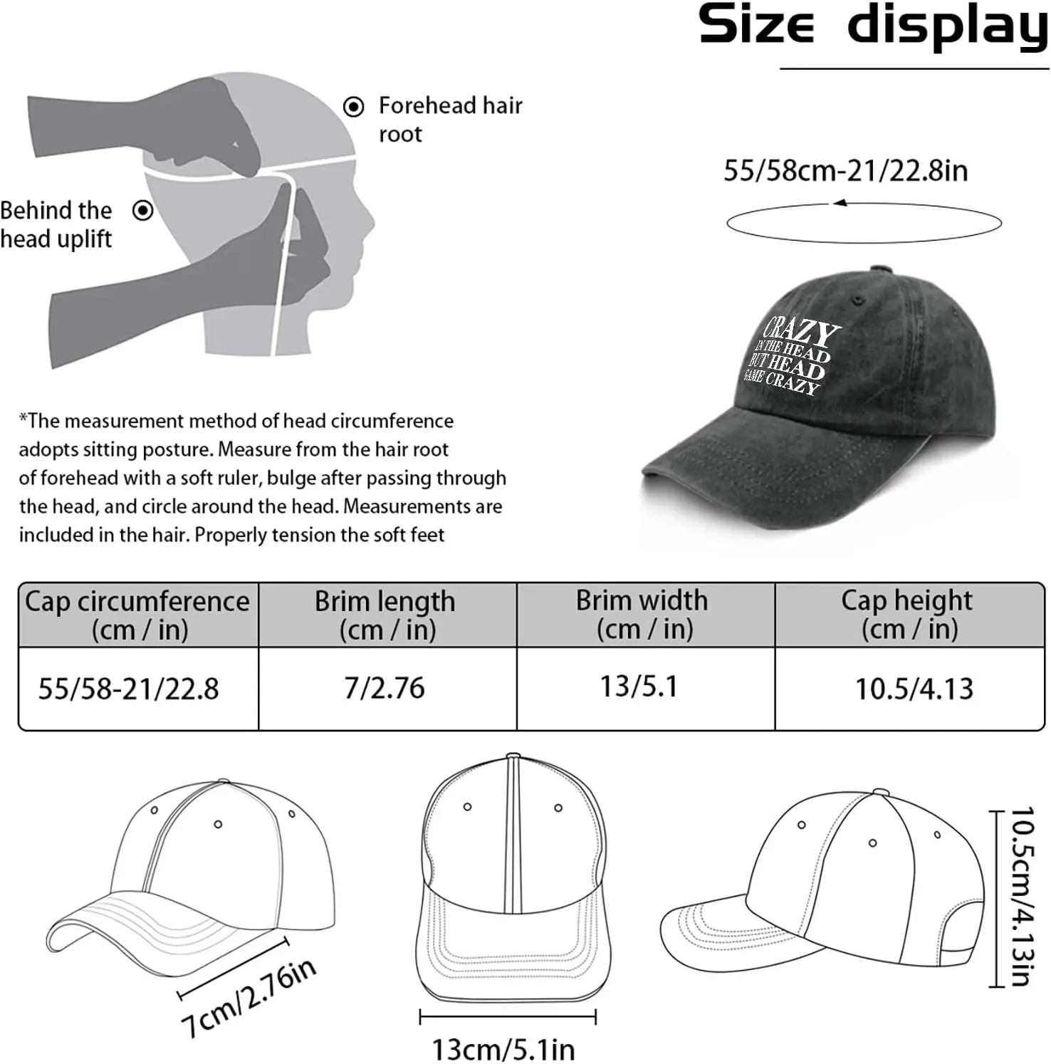 مجنون في الرأس ولكن رئيس لعبة مجنون قبعة للنساء قبعات البيسبول