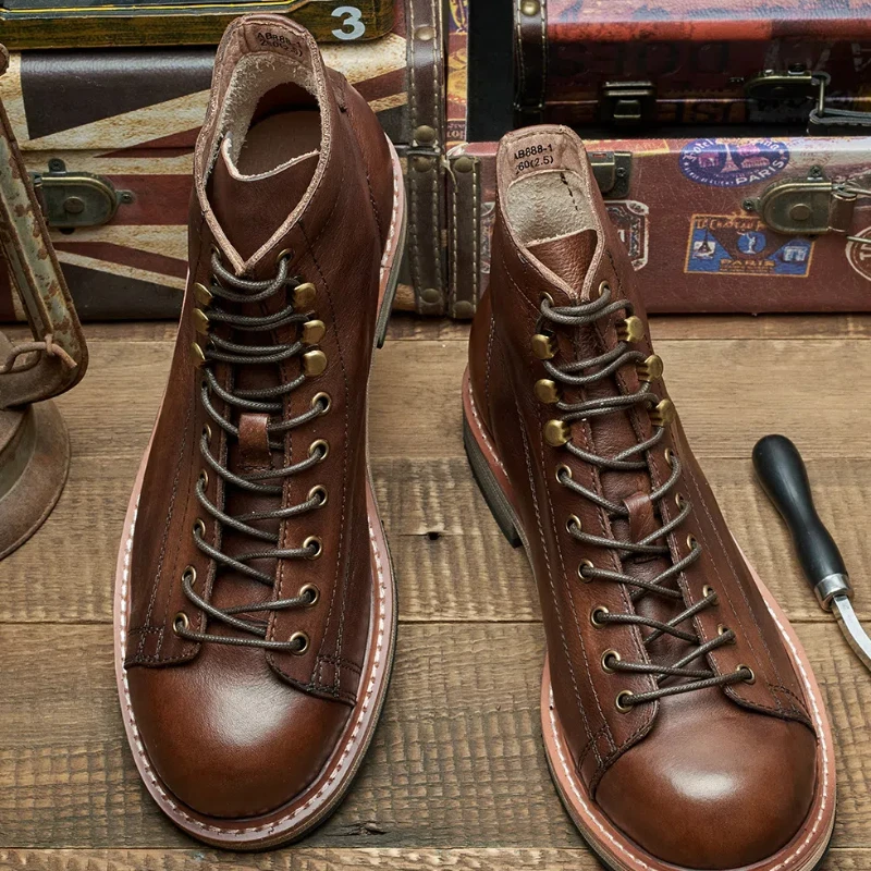 YETTIES النمط البريطاني برشام جلد أصلي للرجال ريترو الكاحل قصيرة ركوب الفروسية أحذية الشتاء أفخم خمر الأحذية #6