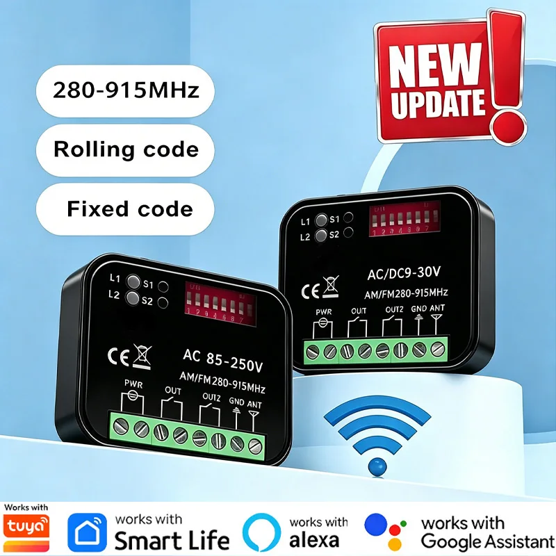 Universal Work With TUYA RX MULTI Wifi Receiver 433MHz 868MHz 2CH Smart Switch Module Garage Door / Gate Remote Control Receiver
