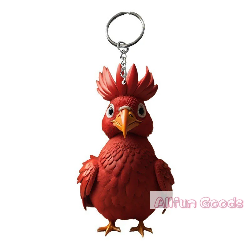 Creative Animal Chicken Rooster Series Pendant Acrylic Keychain For Christmas Tree Decoration Car Key Ring Cock Key Holder